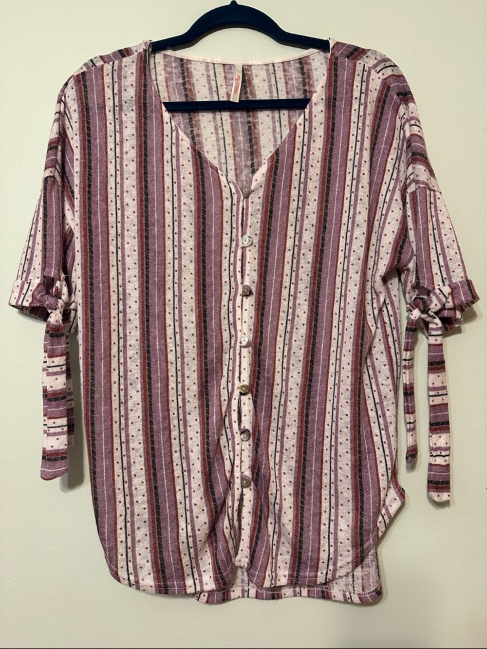 My Story Striped Button-Down Top in Mauve and Cream